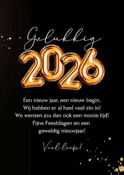 Sprankelende kerstkaart jaartal ballonnen goud confetti goud 3