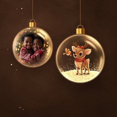 Sprankelende kerstkaart lief hertje en foto in kerstbal 2