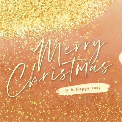 Sprankelende kerstkaart oranje met gouden glitters 2
