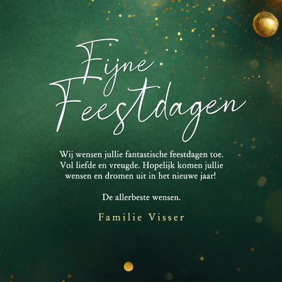 Sprankelende kerstkaartjes groen met gouden kerstballen 2027 3