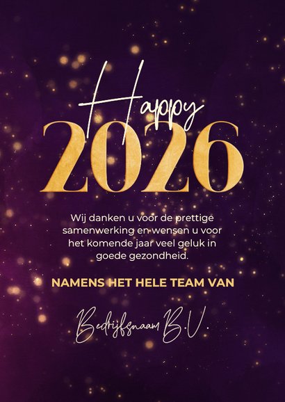 Sprankelende zakelijke kerstkaart paars gouden 2026 met ster 3