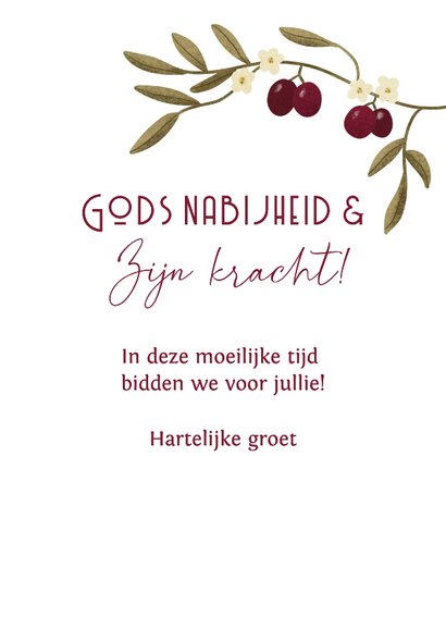 Sterkte kaart met olijven en bijbeltekst uit Habakuk 3 3