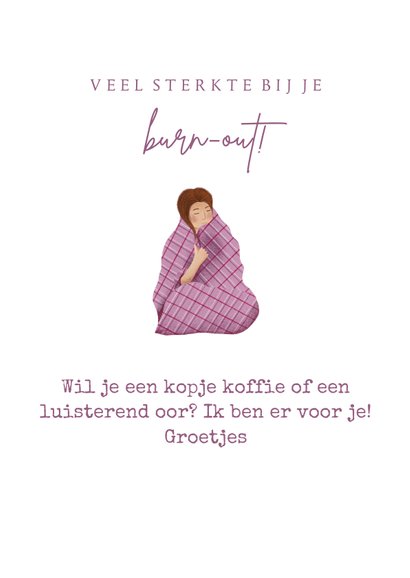 Sterkte kaart voor burn-out met vrouw onder een deken 3