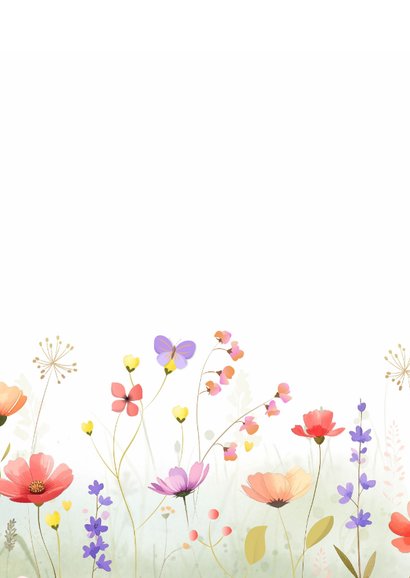 Sterkte kaart wilde bloemenveld met verplaatsbare vlinders 2