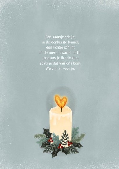 Sterkte kerstkaart met kaarsje, kersttakjes en hartje 2