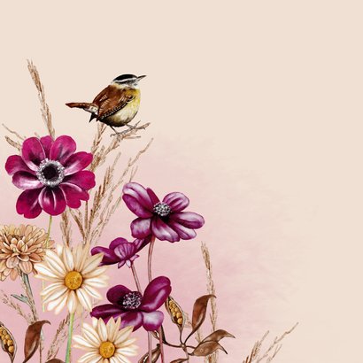 Sterktekaart herfstanemonen met vogeltje 2