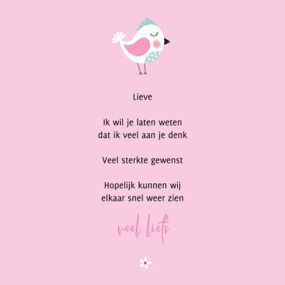 Sterktekaart vogel bloem roze 3