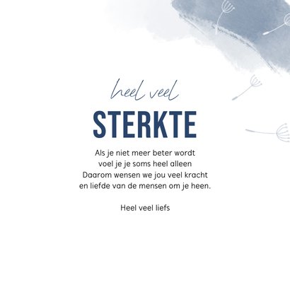 Sterktekaartje blauw waterverf paardenbloem veel sterkt 3