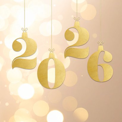 Stijlvol beige kerstkaartje 2026 goud met bokeh 2