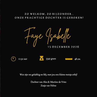 Stijlvol botanisch geboortekaartje met bloemen en goud 3