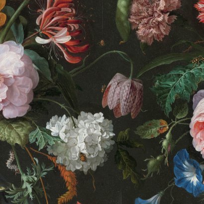 Stijlvol botanisch geboortekaartje met bloemen en goud Achterkant