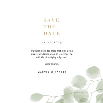Stijlvol eucalyptus groene waterverf save the date kaart 3
