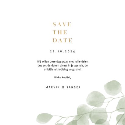 Stijlvol eucalyptus groene waterverf save the date kaart 3
