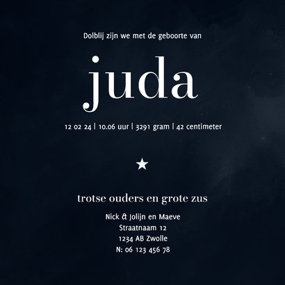 Stijlvol geboortekaartje donkerblauw met goudfolie 3