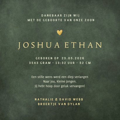 Stijlvol geboortekaartje jongen met goudlook regenboogje 3