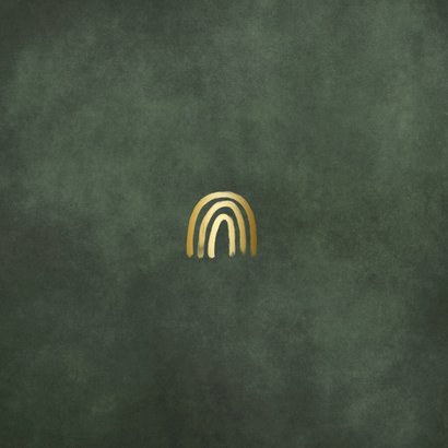 Stijlvol geboortekaartje jongen met goudlook regenboogje Achterkant