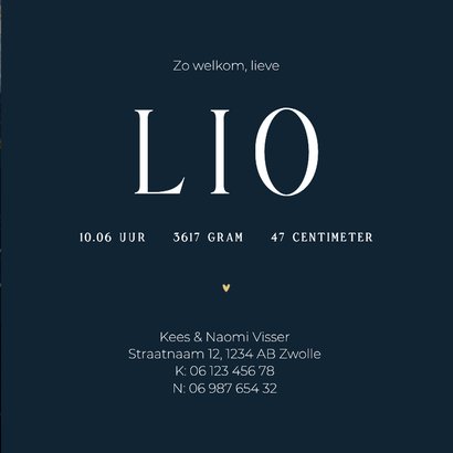 Stijlvol geboortekaartje marmerlook donkerblauw met goud 3