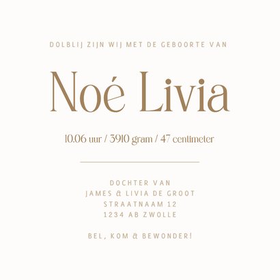 Stijlvol geboortekaartje met beige waterverf in de hoek 3