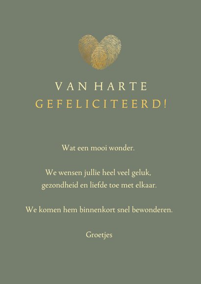 Stijlvol geboortekaartje met gouden hartje van vingerafdruk 3