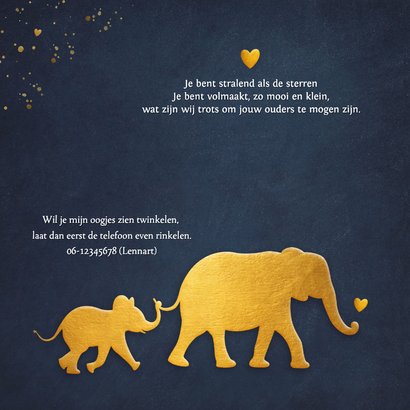 Stijlvol geboortekaartje met silhouet van baby olifant  2