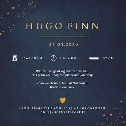 Stijlvol geboortekaartje met silhouet van baby olifant  Achterkant