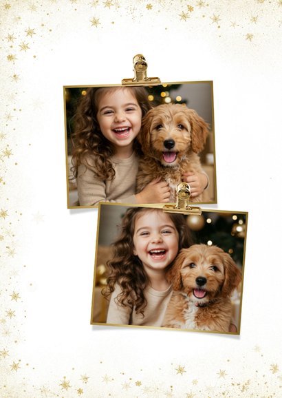 Stijlvol kerstkaartje grote foto en fijne feestdagen goud 2