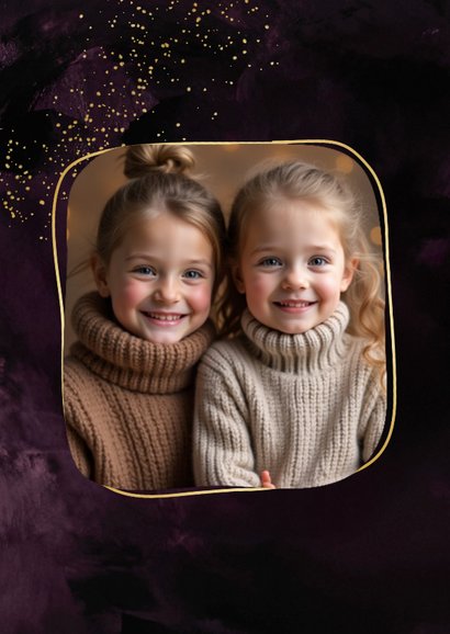 Stijlvol kerstkaartje liefdevolle feestdagen foto paars goud 2