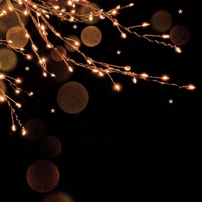 Stijlvol kerstkaartje met kerst lichtjes in takken 2