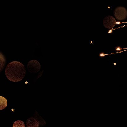 Stijlvol kerstkaartje met kerst lichtjes in takken Achterkant