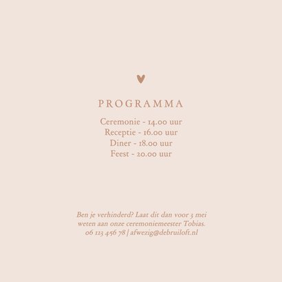 Stijlvol minimalistisch trouwkaart romantisch hartje koper 2