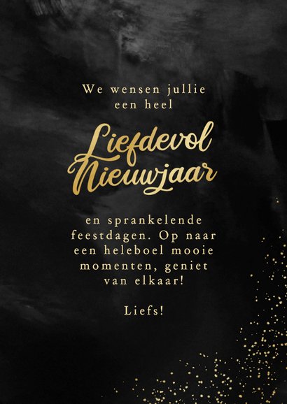 Stijlvol nieuwjaarskaartje met foto liefdevol nieuwjaar goud 3