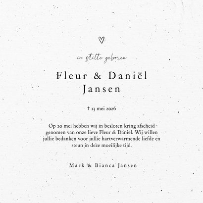 Stijlvol rouwkaartje voor een tweeling lijntekening 3