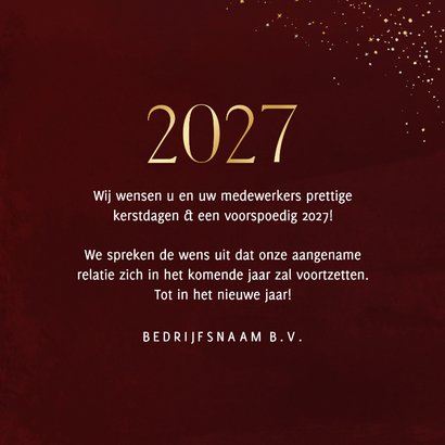 Stijlvol zakelijk kerstkaartje rood met 2027 en ster foto 3