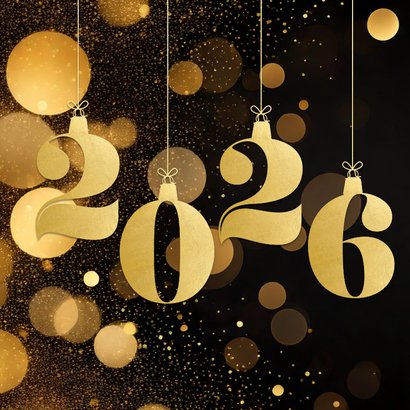 Stijlvol zakelijk kerstkaartje zwart met 2026 goud 2