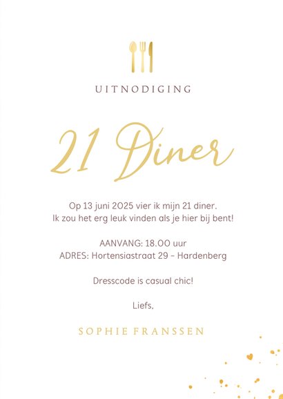 Stijlvolle 21 diner kaart met foto en roze achtergrond 3