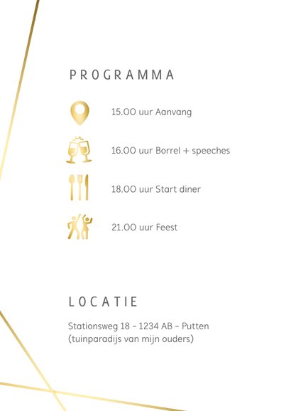 Stijlvolle 21 diner uitnodiging met goudfolie en eigen foto 2