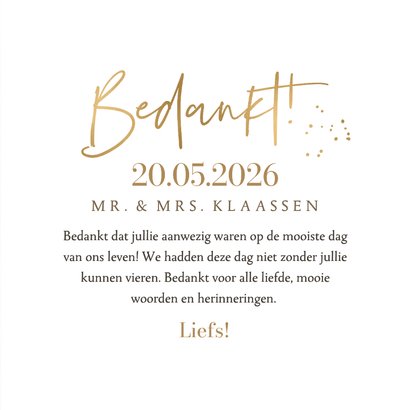 Stijlvolle bedankkaart bruiloft watercolor foto's goud 3