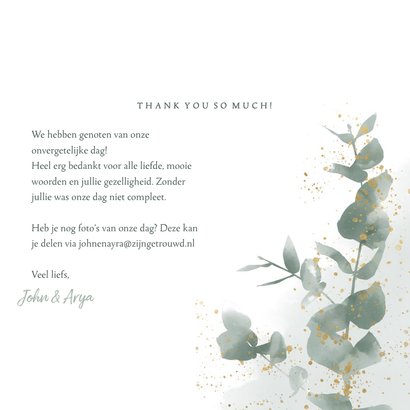 Stijlvolle bedankkaart waterverf, takjes & gouden spetters 3