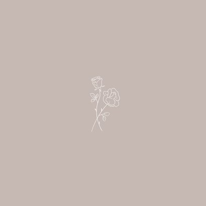 Stijlvolle beige rouwkaart met illustratie van roosje  Achterkant