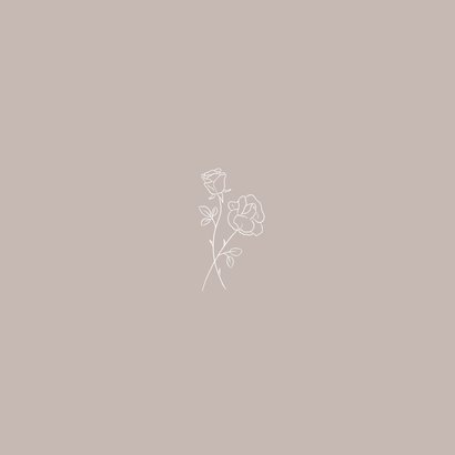 Stijlvolle beige rouwkaart met illustratie van roosje Achterkant