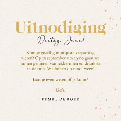 Stijlvolle beige uitnodiging verjaardag feestje met foto's 3