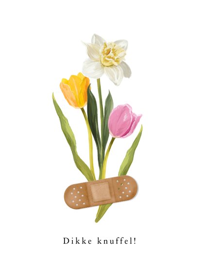 Stijlvolle beterschapskaart 'Dikke knuffel' bloemen pleister 2