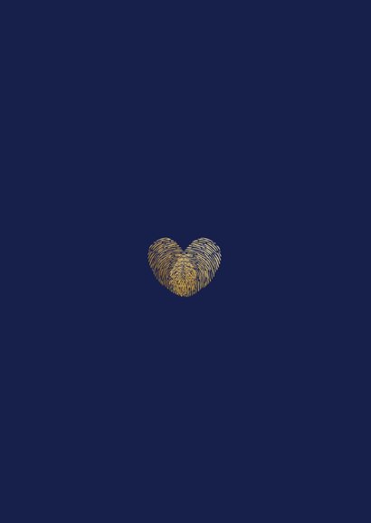 Stijlvolle blauwe bedankkaart trouwen met eigen foto en goud Achterkant