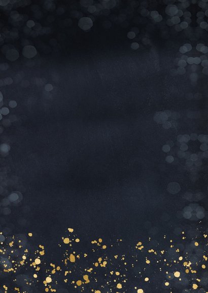 Stijlvolle blauwe kerstkaart met papieren kerstboom en goud Achterkant