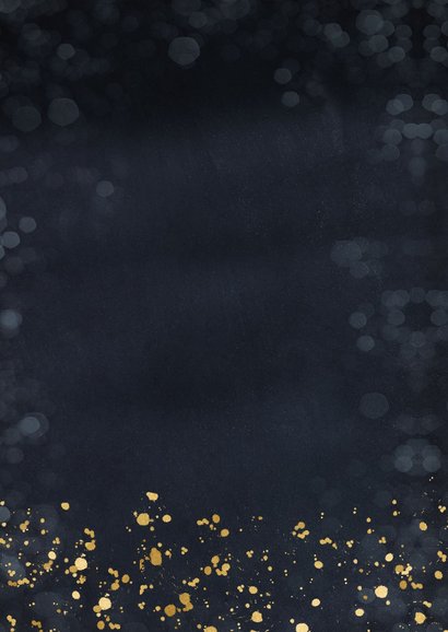 Stijlvolle blauwe kerstkaart met papieren kerstboom en goud Achterkant