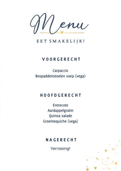 Stijlvolle blauwe menu en drankkaart voor jullie huwelijk 3