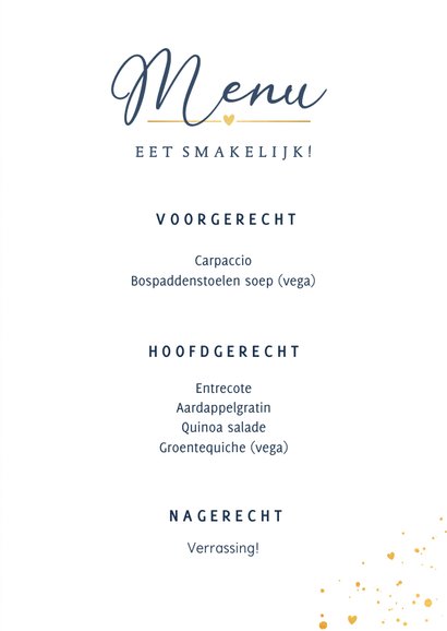 Stijlvolle blauwe menu en drankkaart voor jullie huwelijk 3