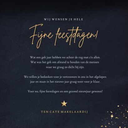 Stijlvolle blauwe zakelijke kerstkaart met kerstboom en goud 3