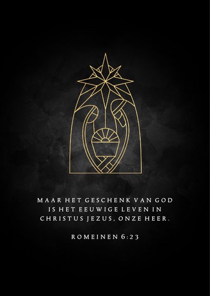 Stijlvolle Christelijke kerstkaart met gouden kerststalletje 2