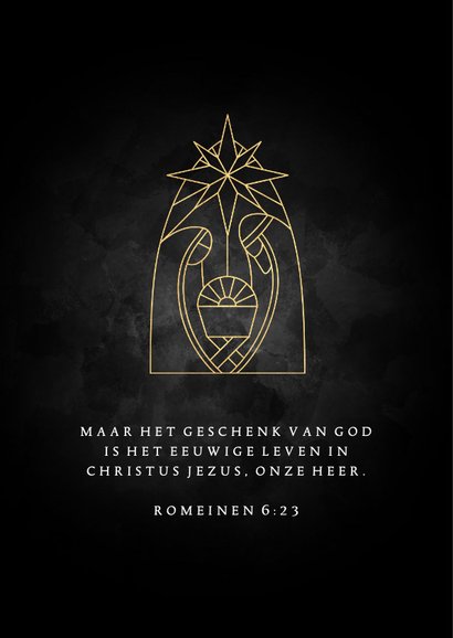 Stijlvolle Christelijke kerstkaart met gouden kerststalletje 2